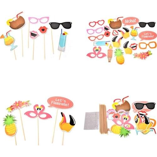 21pcs Flamingo Photo Booth Props Hawaii Carnival Tropical Summer Party Photobooth Props Hawaiian Party Wedding Decoration