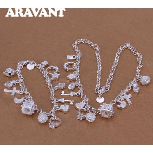 925 Silver Jewelry Set For Women Fashion 13 Different Pendants Bracelet Necklace Wedding Jewelry