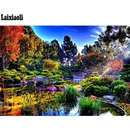5D Diy Diamond Embroidery Painting spring japanese garden Tree Landscape Diamond Painting Cross Stitch Mosaic Lake Scenery