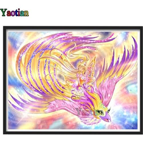 DIY Diamond Cartoon girl and phoenix bird 5d Rhinestones Painting Diamond Embroidery Cross Stitch square round drill Home Decor