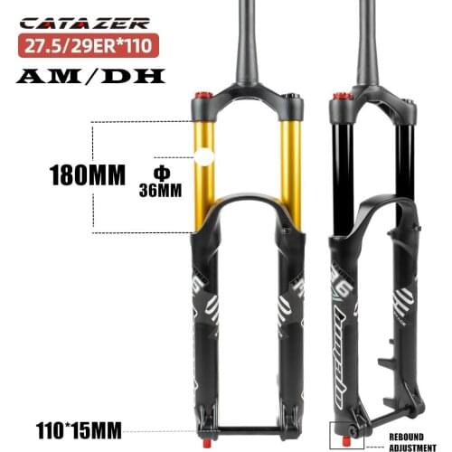 Catazer Suspension Fork DH AM Down Hill Thru Axle 110MM*15MM Travel 180MM Mountain Bike MTB AIR Fork Mtb Fork 29