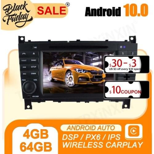 4 + 128G Carplay Android 10 Screen DVD Player for Benz C-Class W203 2004 2005 2007 GPS NAVI Car Radio Audio Stereo Sound Host