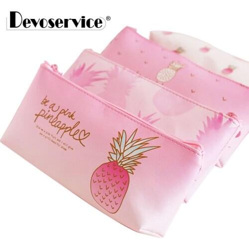 Faux Leather Pink Pineapple Student Pencil Case School Pencil Cases For Girl Stationery Pencil Box Pen Bag Pouch Office Supplies