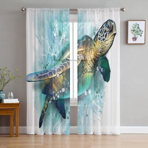 Turtle Blue Sea Bubble Modern Tulle Curtains for Living Room Bedroom Home Kitchen Window Sheer Curtains