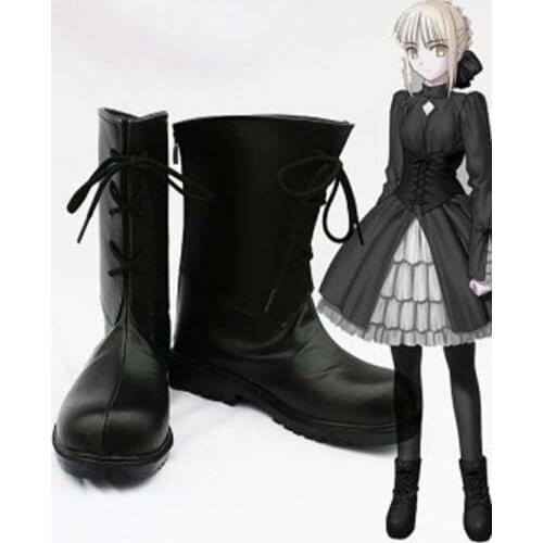 Fate Stay Night Cosplay Saber Black Short Cosplay Boots Shoes Anime Party Cosplay Boots Custom Made Women Shoes