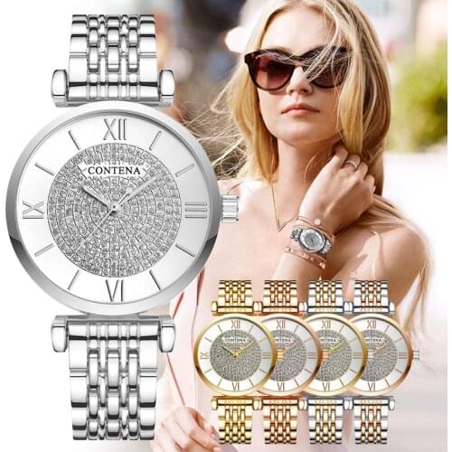 CONTENA Relogio Feminino Womens Dress Watch Clock Reloj Mujer 2020 Watch Women Stainless Steel Diamond Fashion Ladies Watch