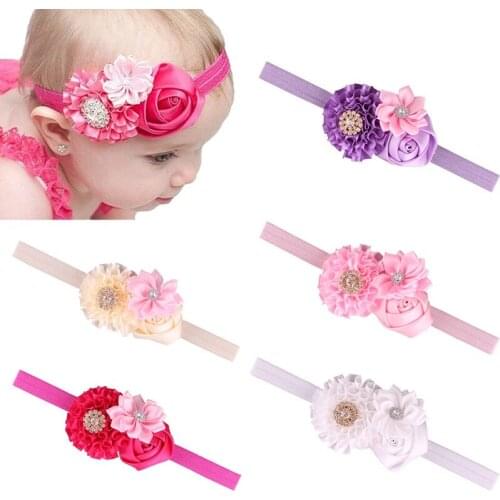 Hooyi 3 Flower Baby Girls Hairbands Kids Hair Clip Diamond Princess Girl Headband Children Hair Bands Headwear H19
