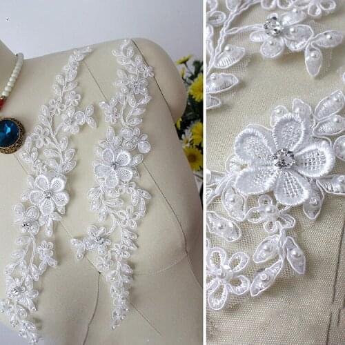 DIY handmade bead lace flower,Wedding lace accessories,stickers for clothes,2PCS/lot