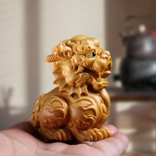 Chinese Dragon animal Kylin wood pi xiu sculpture statue Zodiac room decoration lucky dragon decor home accessories