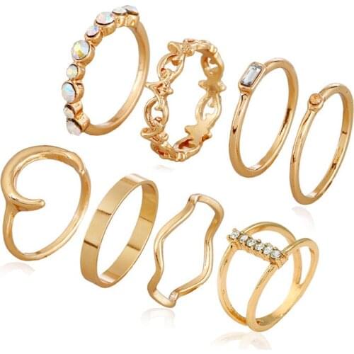 8PCS/Set Fashion Unique Gold Color Wave Moon Knuckle Ring Set for Women Simple Midi Finger Rings Wedding Jewelry Anillos Mujer