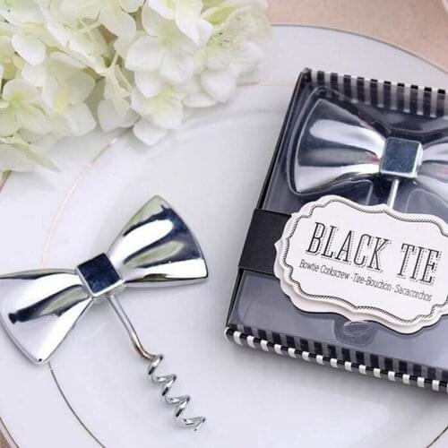 50pcs/lot Creative Black Tie Bow Tie Wine Corkscrew Bottle Opener Bridal Shower Wedding Favor Party Souvenirs ZA4666