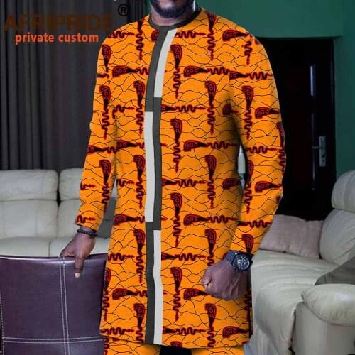 Men`s Suit African Print Shirts Ankara Pants Set Dashiki Clothing Tribal Outfit Wax Attire Traditional Set AFRIPRIDE A1916068B