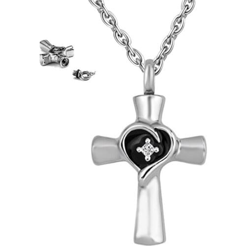 Custom Stainless Steel Christian Cross Memorial Cremation Ash Urn Pendant Necklace Cross Jewelry with Funnel Fill Kit+20"chain
