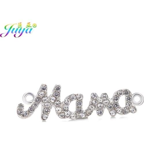 Needlework Jewelry Components Cz Rhinestones Silver Color Mama Charms Connector For Women Kids Handmade Bracelet DIY Making