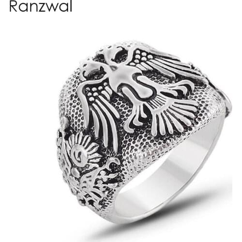 Ranzwal Vintage Double-headed Eagle Rings for Women Russian Emblem Ring Accessories US SIZE 6~9