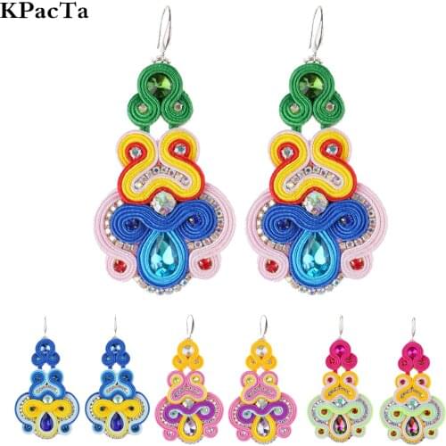 KPacTa 2021Fashion Soutache Handmade earrings for women Ethnic style earrings Crystal Decoration Accessories Bohemian Jewelry