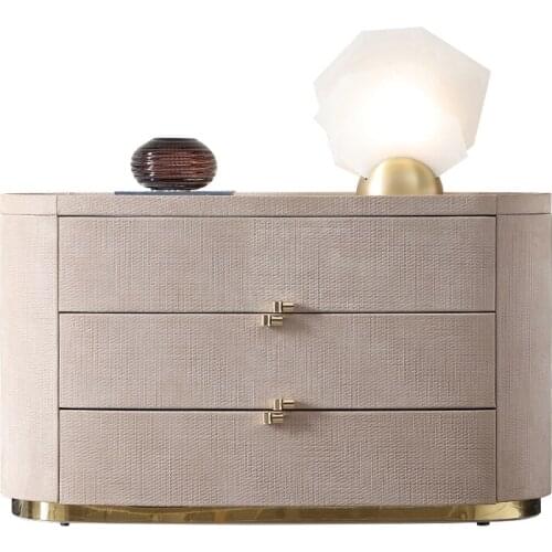 Modern light luxury solid wood side cabinet living room American marble storage cabinet bucket cabinet