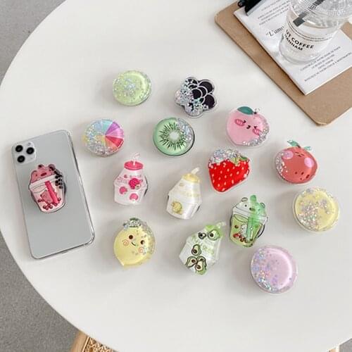 Universal Cute Cartoon Bear Quicksand Foldable Mobile Phone Finger Ring Bracket Handle Air Bag Bracket Accessories For Iphone