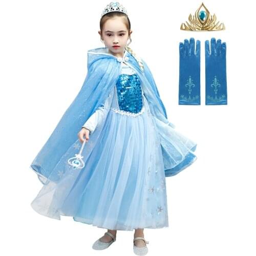 New Fashion Elsa Dress for Toddler Girl Sequins Long Sleeve Mesh Party Frocks Girl Princess Costume Kids Christmas Gift Outfits