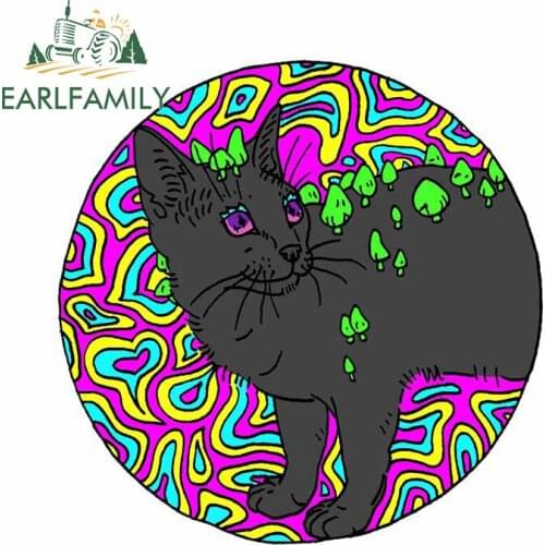 EARLFAMILY 13cm x 12.7cm for Mushroom Kitty Psychedelia Funny Car Stickers Waterproof Sunscreen Decal Windshield Vinyl Car Wrap