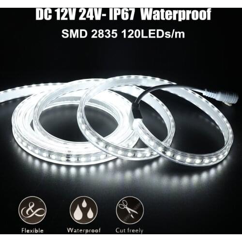 DC 12V 24V LED Strip IP67 Waterproof White 6000K /Warm White 3000K 120LEDs/m SMD 2835 Flexible Tape LED Light Lamp