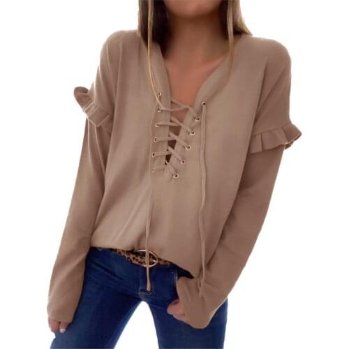 Blouse Long Sleeve Women Ruffle Bandage Knitwear Pullover for Spring
