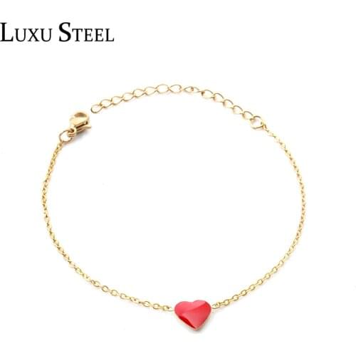 LUXUSTEEL friendship bracelets Lovers Gift Red Heart Stainless Steel Link Chains Women Bracelets Gold Silver Color pulseras