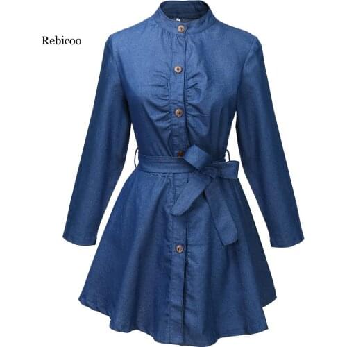 Retro Fashion Women Long Sleeve Jeans Long T shirt Casual Denim Mini Dress Plus size S to 3XL