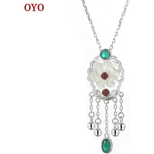 Real S925 Sterling Silver Shell Necklace Female Retro Palace Ethnic Temperament Tassel Necklace New