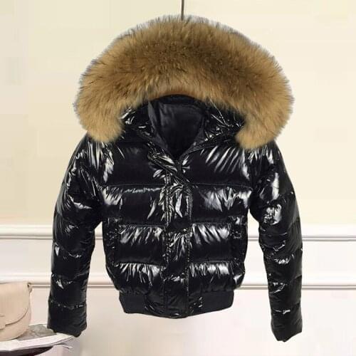 Winter Womens Jackets Glossy Short Coats Thick Loose Warm Jacket Female Fake Fur Collar Hooded Winter Windproof Coat