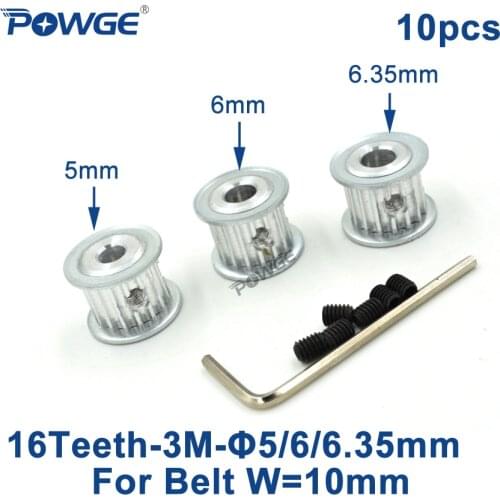 POWGE 16 Teeth HTD 3M Timing Pulley Bore 4mm 5mm 6mm 6.35mm for Width 10mm 3M Timing belt gear HTD3M pulley 16Teeth 16T 10pcs