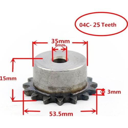 04C,25 Teeth Gear,53.5mm Out Diameter,8mm Inner Hole,ANSI Standard Drive Roller Chain Sprockets
