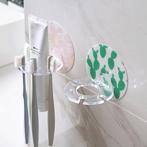 1pc Plastic Punch-free Toothbrush Holder Shaver Storage Rack Strong Suction Toothpaste Dispenser Bathroom Organizer Accessories