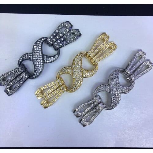 2pcs Double Rows Peal 8 Shape DIY Jewelry Connectore Cubic Zirconia CZ Micro Pave Hook Clasp Cubic Zirconia Clasp DIY Jewely