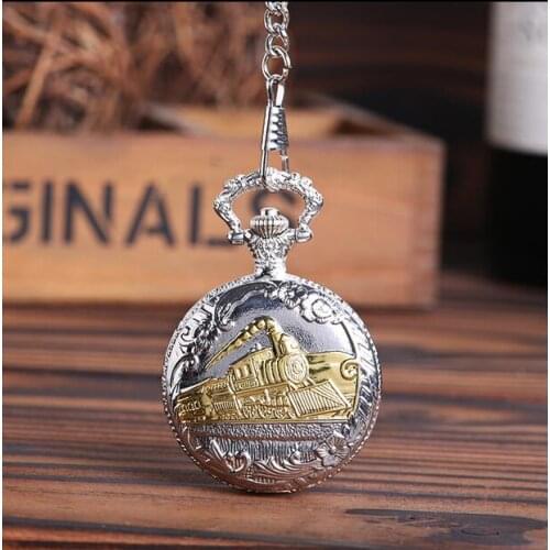 2020 New Fashion Vintage Hollow locomotive Steampunk Pocket Watch Silver cowboy chain Men Gift