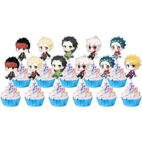 24pcs/lot Boys Kids Favors Baby Shower Cake Topper Birthday Party Beyblade Brust Theme Decoration Cupcake Toppers with Sticks