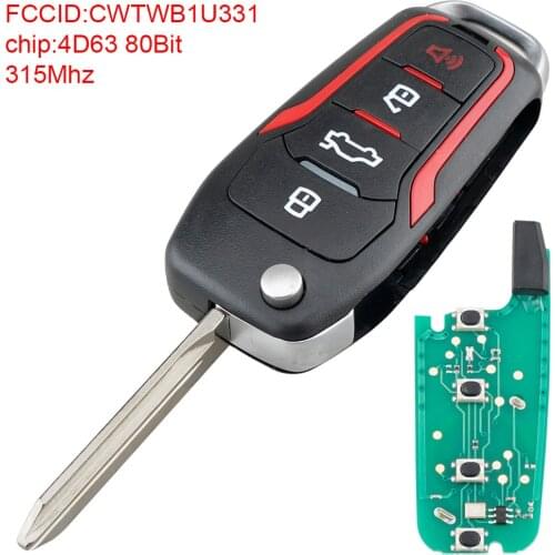 315MHz 4 Buttons Remote Car Key Flip Car Remote Key 4D63 80Bit Chip CWTWB1U331 for Ford Mustang Edge Explorer Focus F-150 F-250