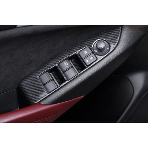 Higher star Carbon fiber black 4pcs Car door internal armrest window switch decoration cover plate For Mazda Cx-3 2015-2018