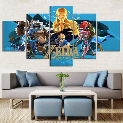 No Framed Canvas 5 Panel Zelda Game Characters Wall Art Posters Pictures Paintings Home Decor Accessories Living Room Decoration