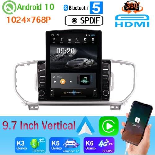 9.7" Tesla Style Android 10 Car Media For Kia KX5 Sportage 4 2016-2018 Radio PX6 4+64G 360 4*AHD Camera CarPlay SPDIF 4G WiFi