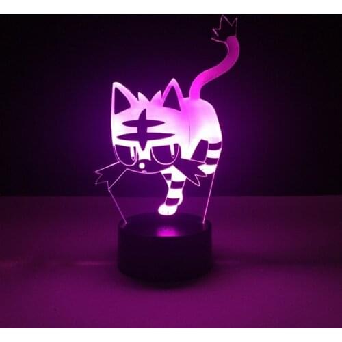 Anime Led Light Pokemom Game Figure Litten 3d Led Night Light for Room Decor Acrylic LED Manga Table Desk Lamp for Bedroom Gifts