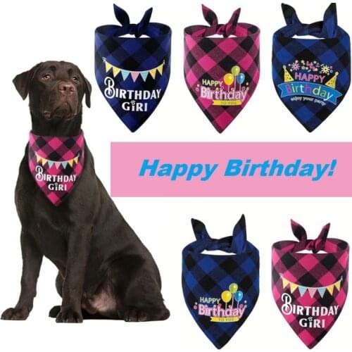 Happy Birthday Dog Bandana Pet Dog Necklace Cotton Bandana Bibs Collar For Small Dog Birthday Party Supplies Pet Accessories