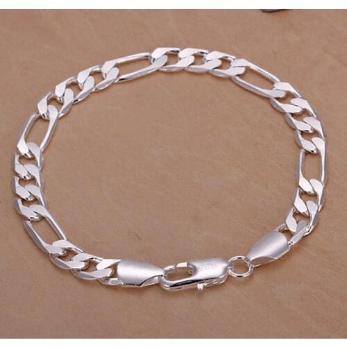 Fine 925 Sterling silver bracelets 8mm Women Men chain wedding fashion top quality Silver Jewelry Figaro Bracelet free shipping