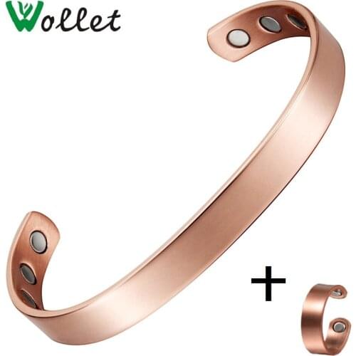 Wollet Jewelry Set Bio Magnetic Pure Copper Bangle Bracelet Ring for Women Men Classic Simple Arthritis Healthy Energy Tibetan