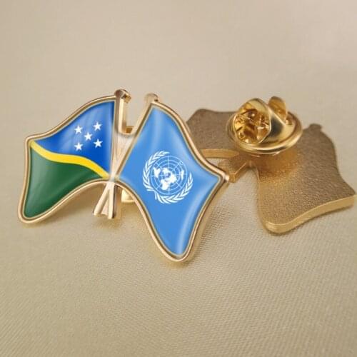 United Nations and Solomon Islands Crossed Double Friendship Flags Lapel Pins