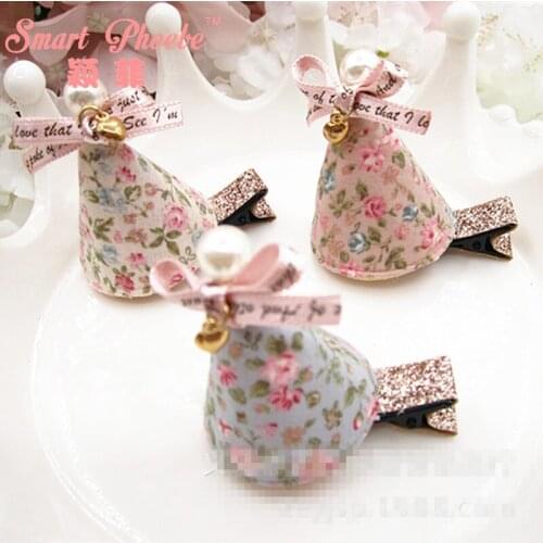 Boutique 10pcs Fashion Cute Floral Cap with Bowknot Hairpins Solid Kawaii Party Hat Hair Clips Prncess Hair Accessories