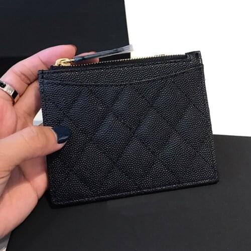 Women luxury caviar Card Holder top quality real leather designer Female mini short zipper brand Credit Card Case