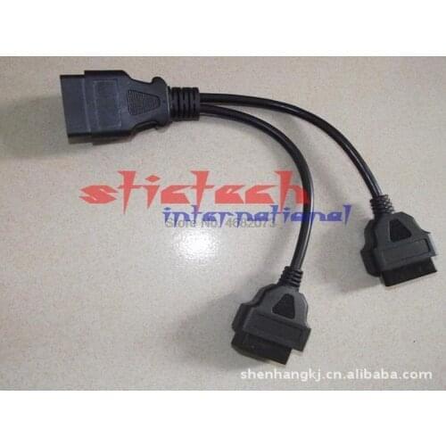 By dhl or ems 100pcs OBD-II OBD2 16Pin Male to 2 Female Extension Cable elm327 16 pin adapte Diagnostic Extender no profit