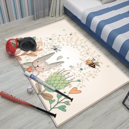 Simplicity Animal Bunny Bee Pattern Children Flannel Carpet Baby Hand Print Carpet Baby Play Mat Rectangular Children Carpet