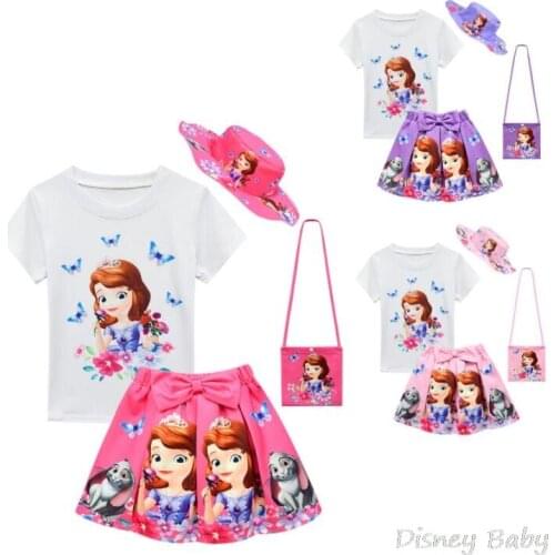 Disney Children Girls Clothing Set Baby Girl Sofia Clothes t-shirt+ Skirt Girls Suit Baby Kids Clothes suits birthday gift
